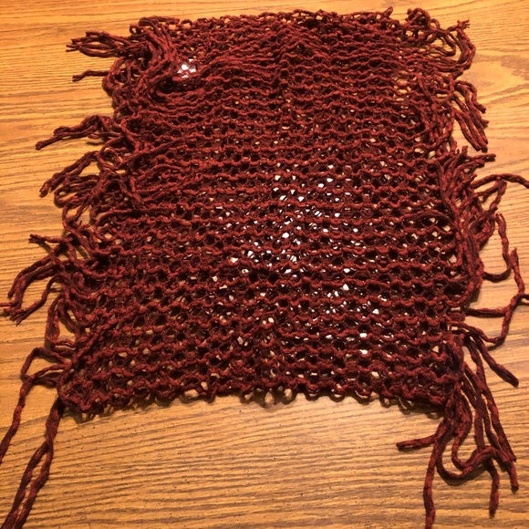 Dark Red Knit Infinity Scarf with Fringe - Picture 5 of 6